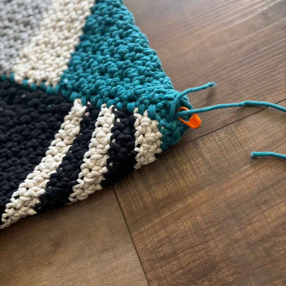 Handmade Danbury Rectangle Wheat Stitch Teal Black Crochet Colorblock Bag Purse